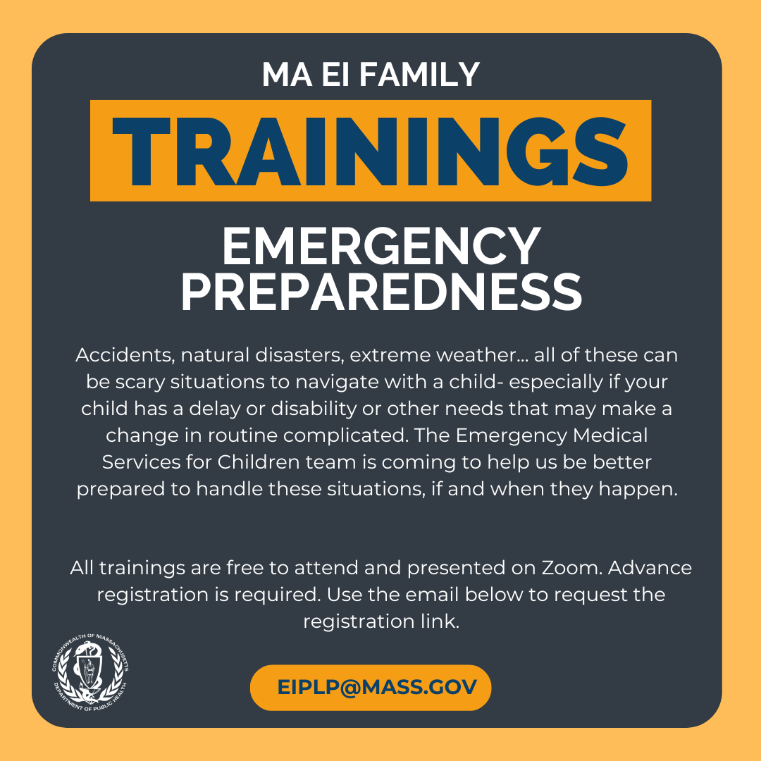 Accidents, natural disasters, extreme weather... all of these can be scary situations to navigate with a child- especially if your child has a delay or disability or other needs that may make a change in routine complicated. The Emergency Medical Services for Children team is coming to help us be better prepared to handle these situations, if and when they happen. 